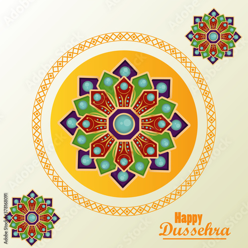 happy dussehra celebration card with mandalas