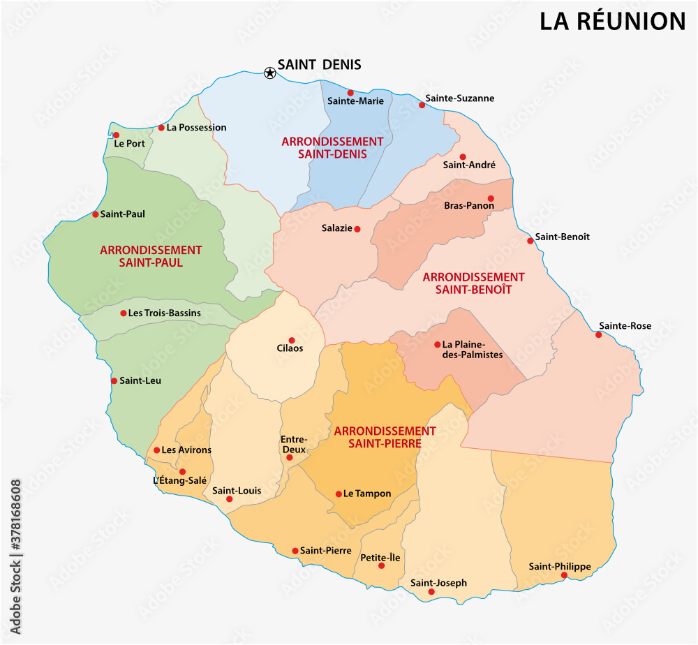 Vector map of the parishes of the Reunion department, France