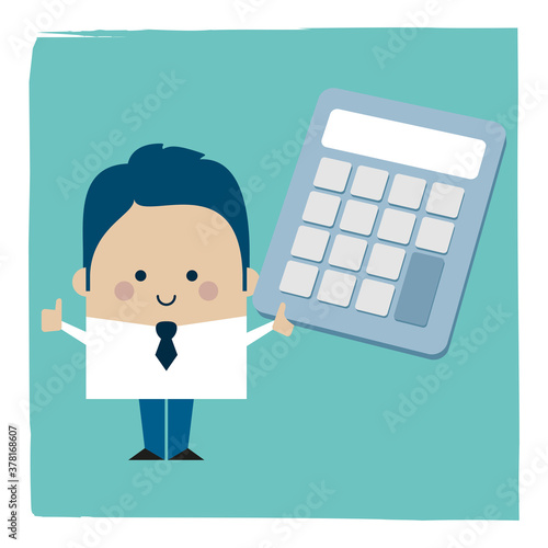 Accounting budget businessman with calculator - Kawaii cartoon character business illustration