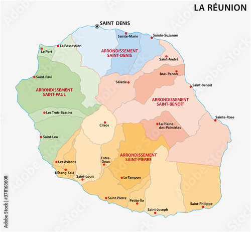 Vector map of the parishes of the Reunion department, France photo