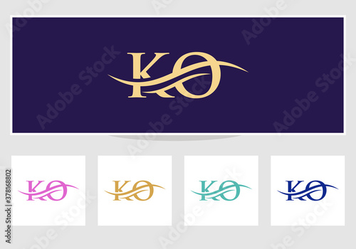 Minimal KO logo design swoosh. KO logo for business and company identity
