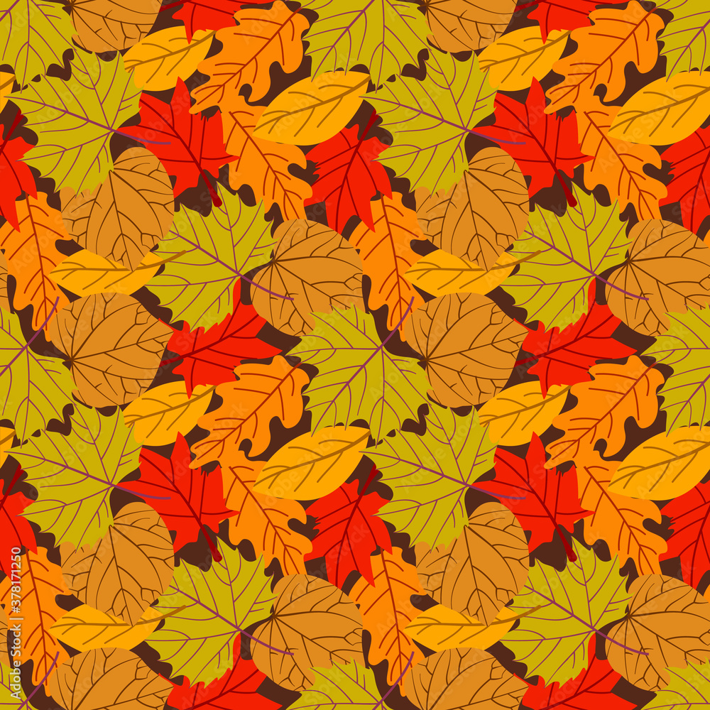 Seamless background with colorful autumn leaves. Vector illustration.