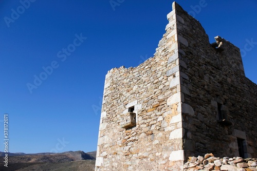 Stone tower at the medieval village of Vathia in southeastern Laconia, Peloponnese region, Greece. photo