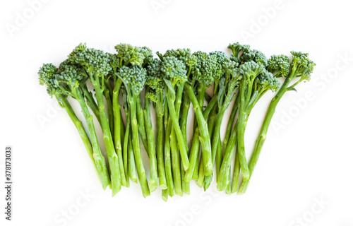 Fresh broccolini isolated on white background with copy space.
