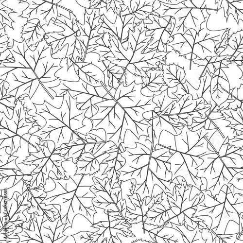 Seamless background with leaves in black and white.