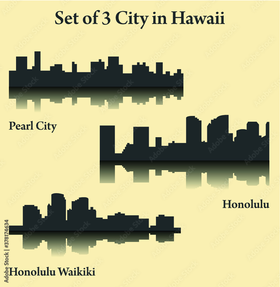 Set of 3 City Silhouette in Hawaii ( Honolulu, Waikiki, Pearl City ) Set of 3 City Silhouette in Hawaii ( Honolulu, Waikiki, Pearl City )