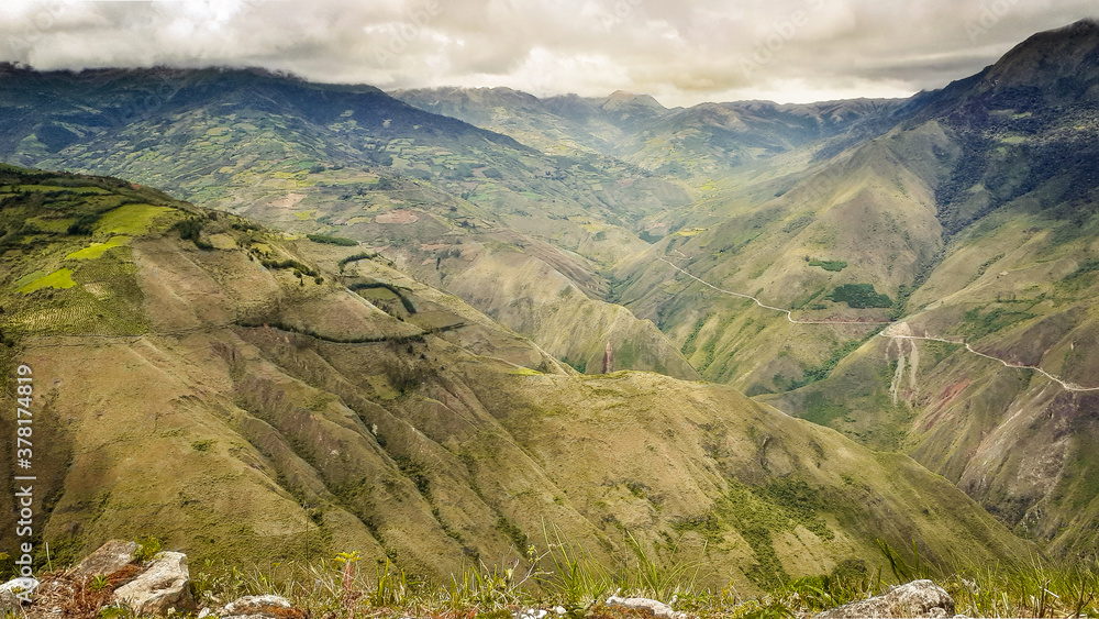landscape of the mountains around turistic place Kuelap in Chachapoyas Peru