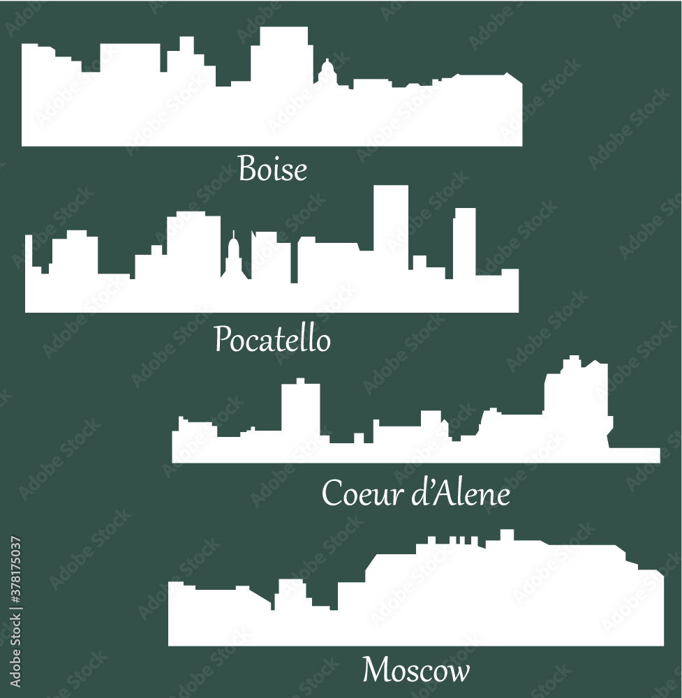 Set of 4 City Silhouette in Idaho ( Boise, Pocatello, Moscow, Couer d'Alene )