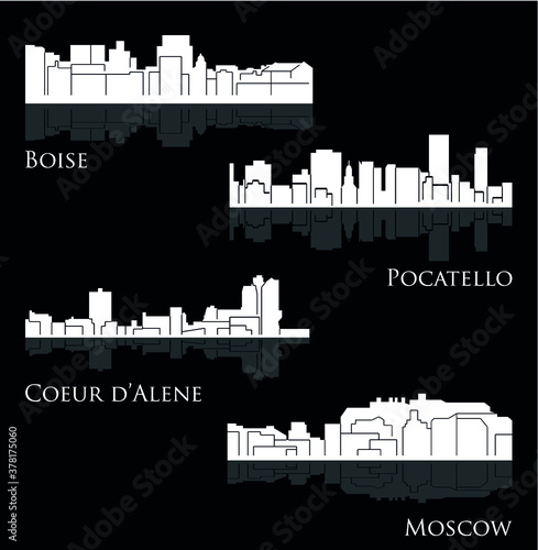 Set of 4 City Silhouette in Idaho ( Boise, Pocatello, Moscow, Couer d'Alene )