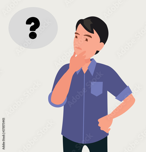Man is thinking. Question mark. Vector illustration.