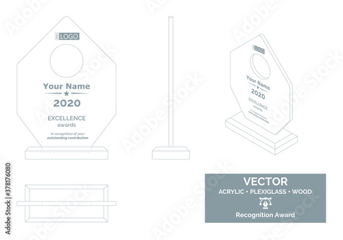Trophy Vector Template, Business trophy Distinction Award, Corporate Recognition trophy Award