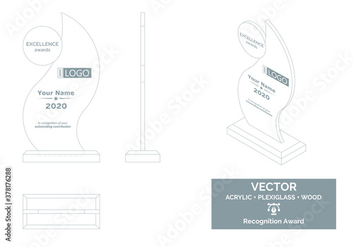 Trophy Vector Template, Business trophy Distinction Award, Corporate Recognition trophy Award