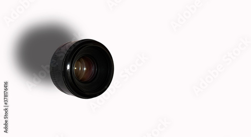 Camera lens with shadow isolated on a white background.