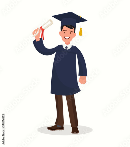 A graduate with a diploma. The guy in the mantle finished his studies at the university.