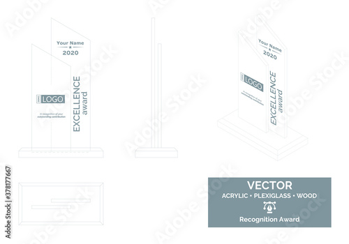 Trophy Vector Template, Business trophy Distinction Award, Corporate Recognition trophy Award