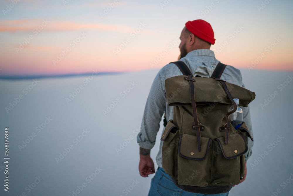 Faceless male traveler looking at picturesque landscape Faceless male traveler looking at picturesque landscape