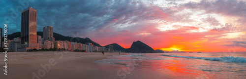 deserted Copacabana beach during the Coronavirus Infection (COVID-19) pandemic. © Aliaksei