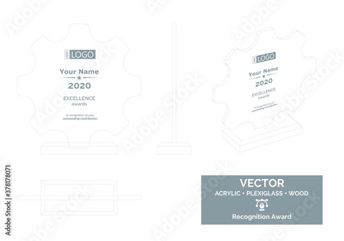 Gear Trophy Vector Template, Engineer trophy Distinction Award, Mechanic Recognition trophy Award