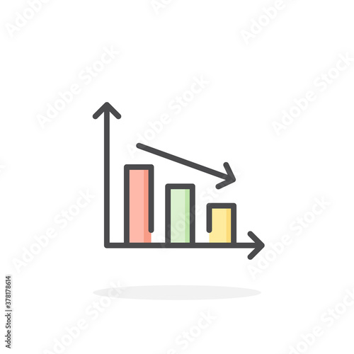 Graph down icon in filled outline style.