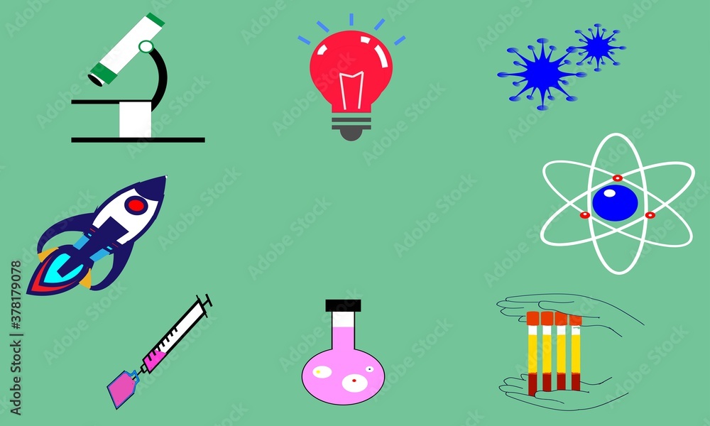 Experimental apparatus science - microscope ,idea,corona virus,thermometer,vaccine,atomic energy test tube vectorArt & Illustration Experimental apparatus science - microscope ,idea,corona virus,thermometer,vaccine,atomic energy test tube vectorArt & Illustration