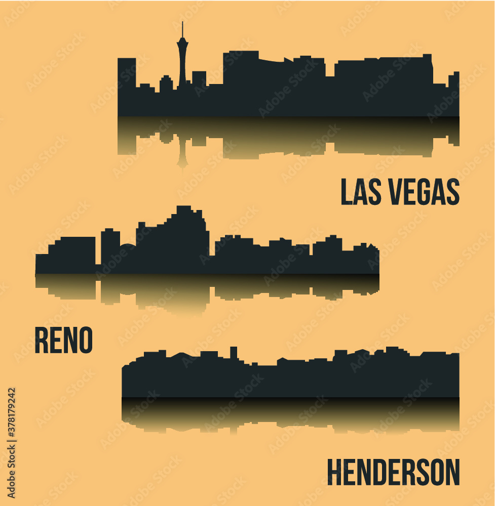 Fototapeta premium Set of 3 city silhouette in Nevada ( Las Vegas, Reno, Henderson )