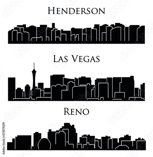 Set of 3 city silhouette in Nevada ( Las Vegas, Reno, Henderson )