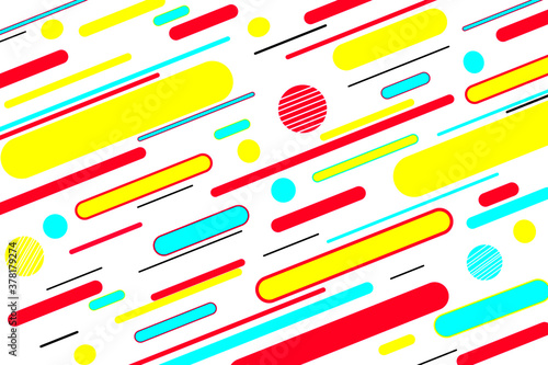 Memphis pattern colors abstract vector design, colorful geometric background. Abstract red, yellow and azure blue memphis style artistic backdrop, creative diagonal motion lines vector wallpaper