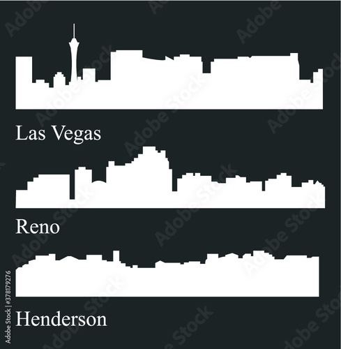Set of 3 city silhouette in Nevada   Las Vegas  Reno  Henderson  