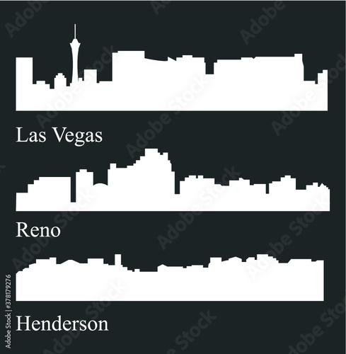 Set of 3 city silhouette in Nevada ( Las Vegas, Reno, Henderson )