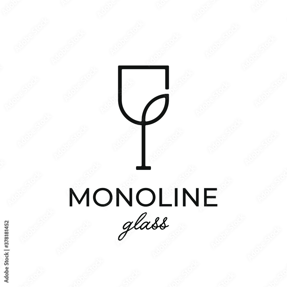 wine glass and leaf simple monoline logo / icon design vector template  vector de Stock | Adobe Stock