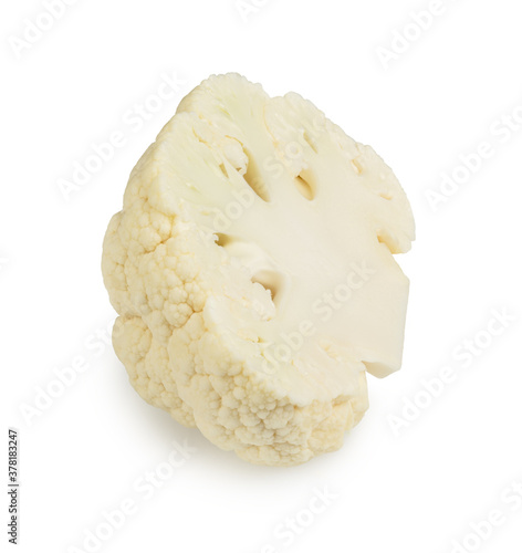 half slice of cauliflower isolated on white