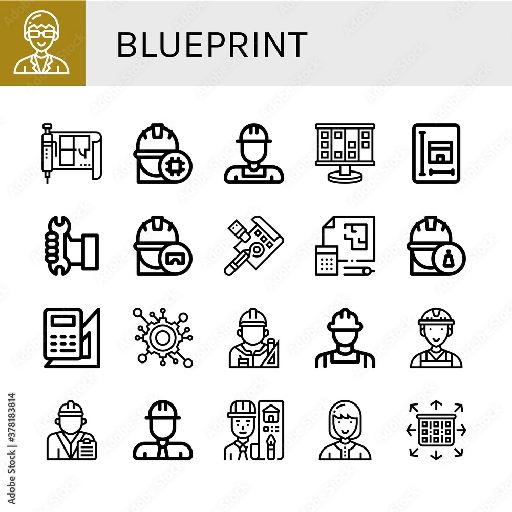 Set of blueprint icons Set of blueprint icons
