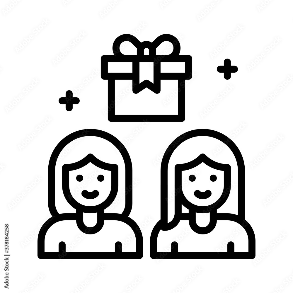 gift box related gift box with girls or characters vector in lineal style, gift box related gift box with girls or characters vector in lineal style,