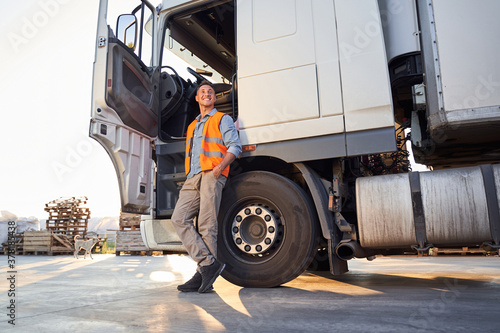 Day time shot of a driver hear truck