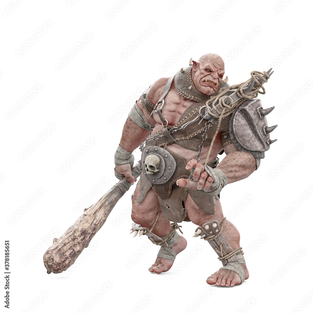ogre warrior is ready to strike isolated on white background ogre warrior is ready to strike isolated on white background