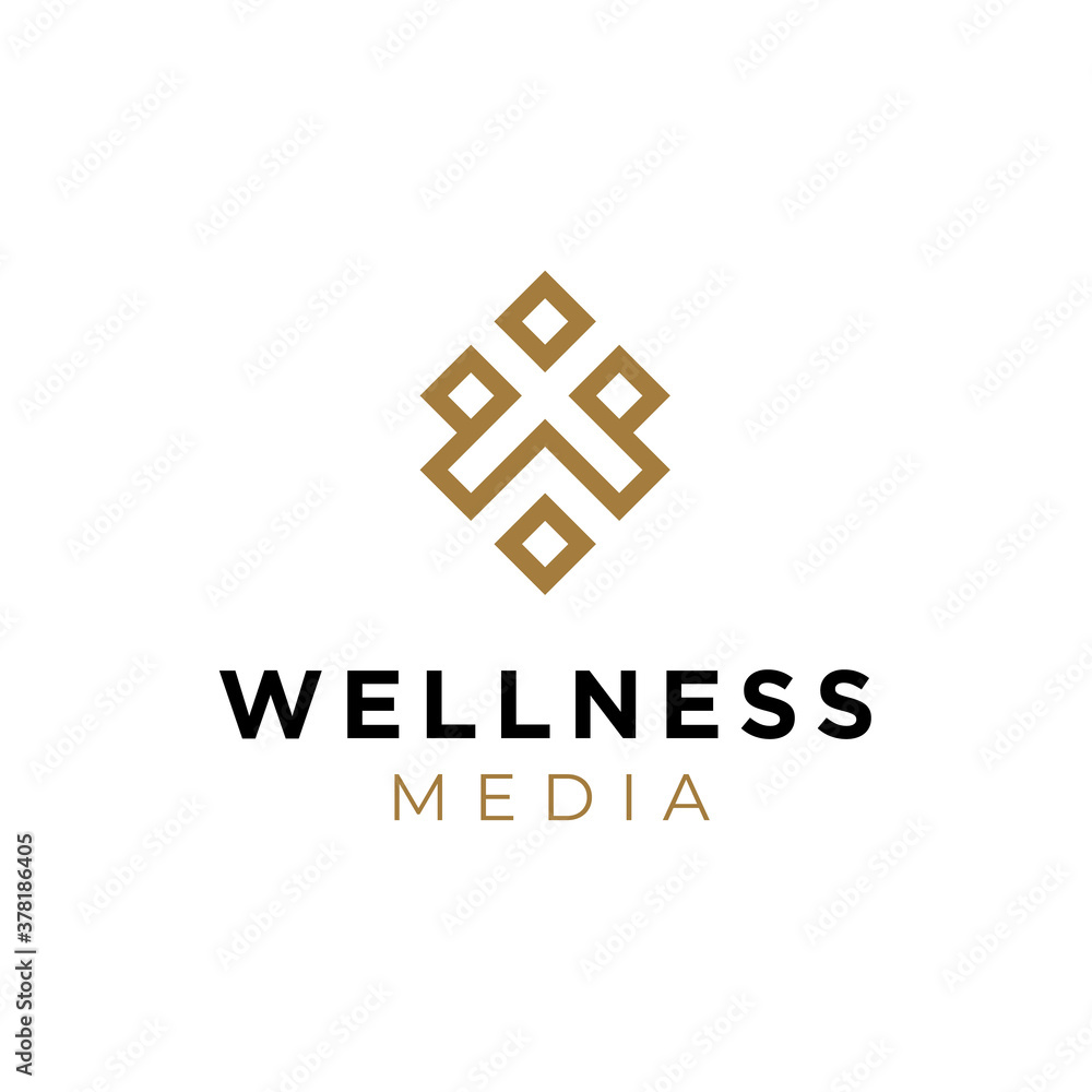 Golden initial Letter W Wellness with luxury square line logo design Golden initial Letter W Wellness with luxury square line logo design