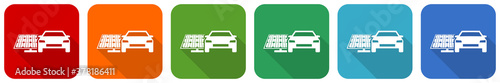 Electric car and solar panel, clean energy, power icon set, flat design vector illustration in 6 colors options for webdesign and mobile applications