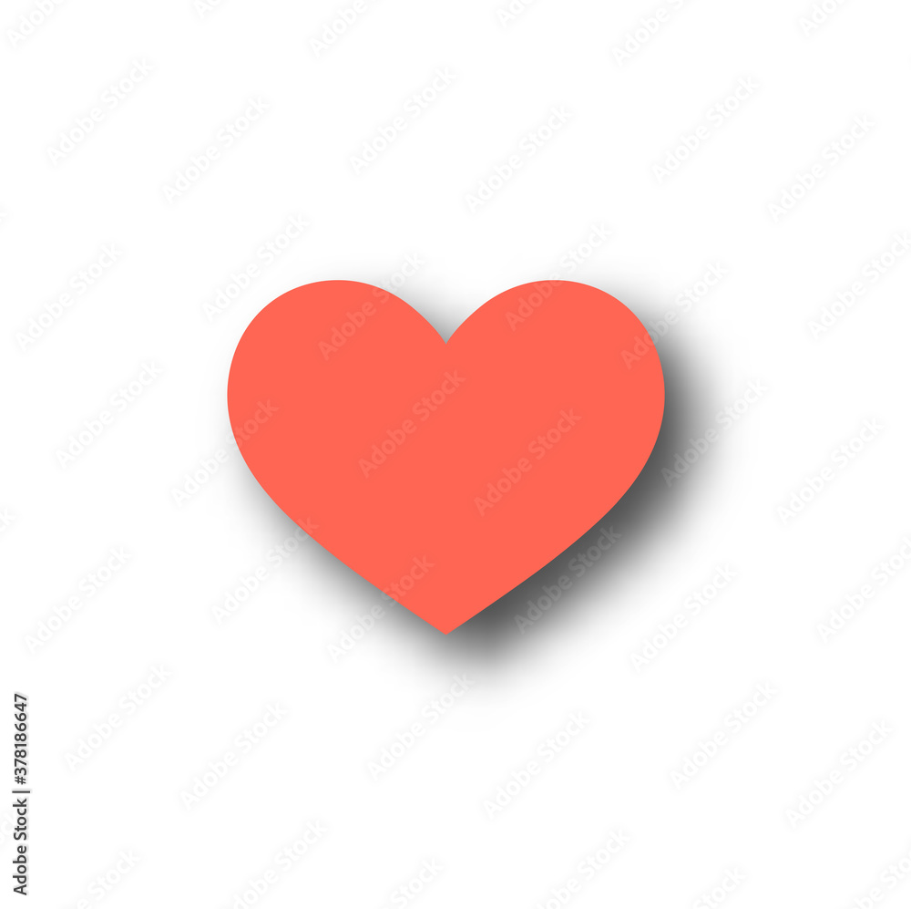 Vector heart icon with shadow. Flat illustration of heart isolated on white background. Icon vector illustration sign symbol.