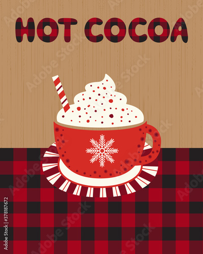 Hot cocoa mug whipped cream flat vector icon