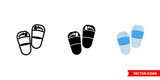 Slippers icon of 3 types color, black and white, outline. Isolated vector sign symbol.