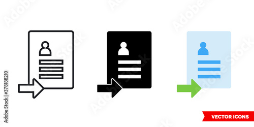 Set as resume icon of 3 types color, black and white, outline. Isolated vector sign symbol.