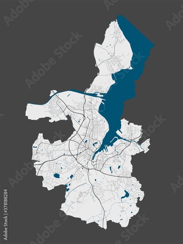 Detailed map of Kiel city, Cityscape. Royalty free vector illustration.