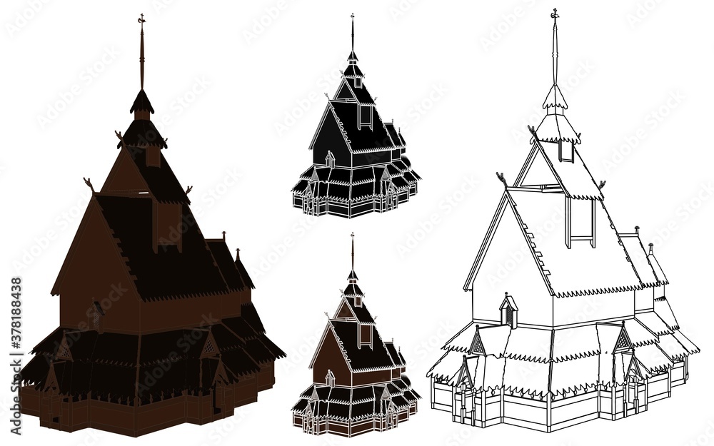 Fototapeta premium Borgund stave church in perspective view, Norway.