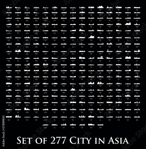 Set of 277 City Silhouette from Asia ( Phnom Penh, Beijing, China, Russia, Turkey, India, Moscow, Japan, Tokyo, Cairo, Egypt, Indonesia, Jakarta, Jerusalem, Pyongyang, North Korea, Seoul, Malaysia )