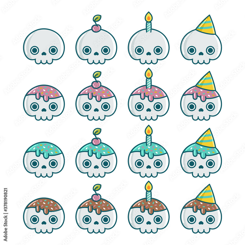Set of birthday Halloween party skull element designs Set of birthday Halloween party skull element designs