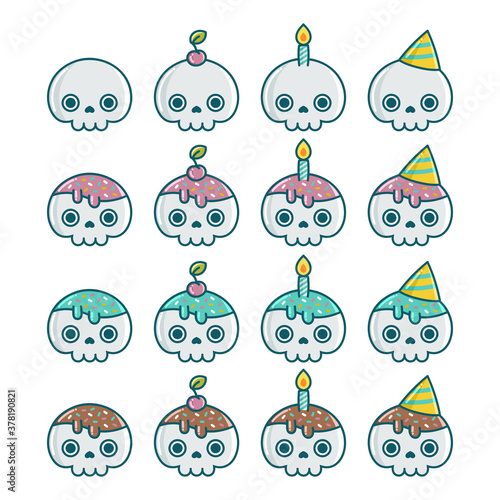 Set of birthday Halloween party skull element designs