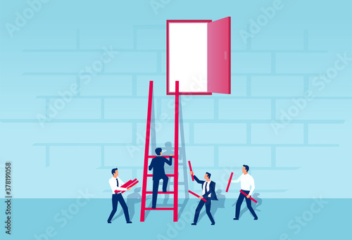 Vector of business men working as a team to build a ladder of success