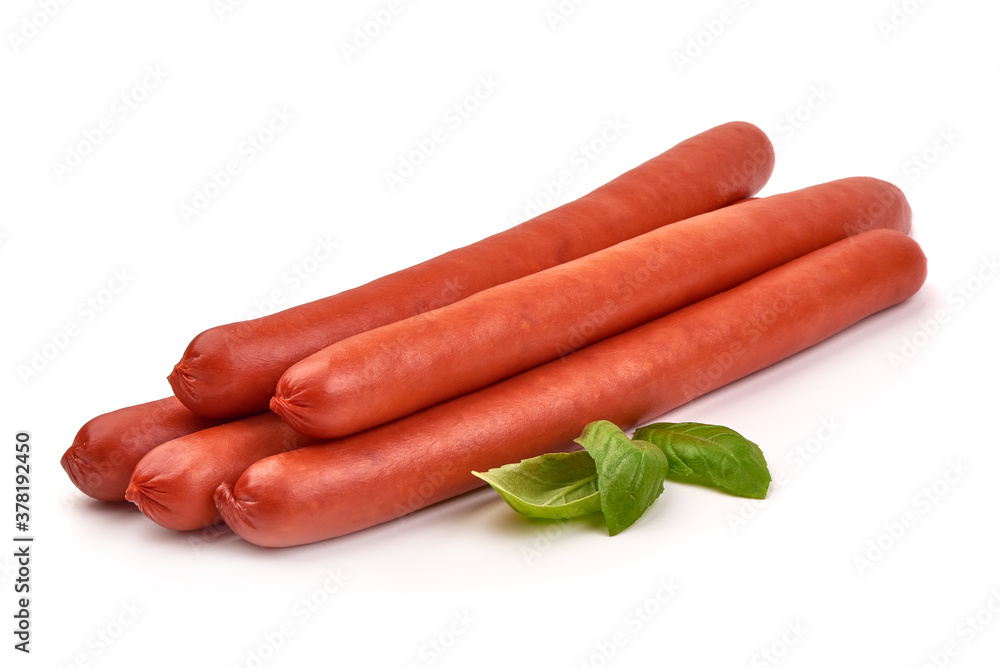 Smoked pork sausages, grill sausages, isolated on white background