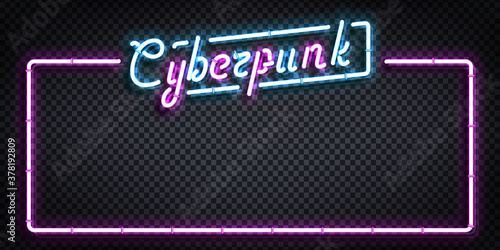 Vector realistic isolated neon sign of Cyberpunk frame logo for decoration and covering on the transparent background.
