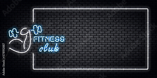 Vector realistic isolated neon sign of Fitness Center frame logo for decoration and covering on the wall background.